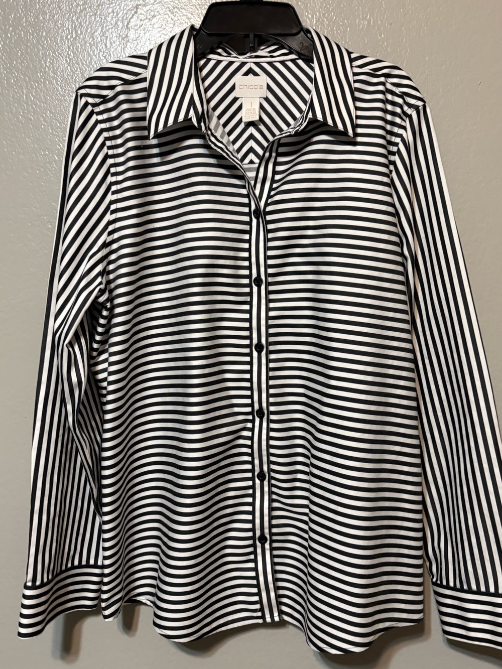 Chico's Women’s Black & White Striped Button-Front Shirt Size 1